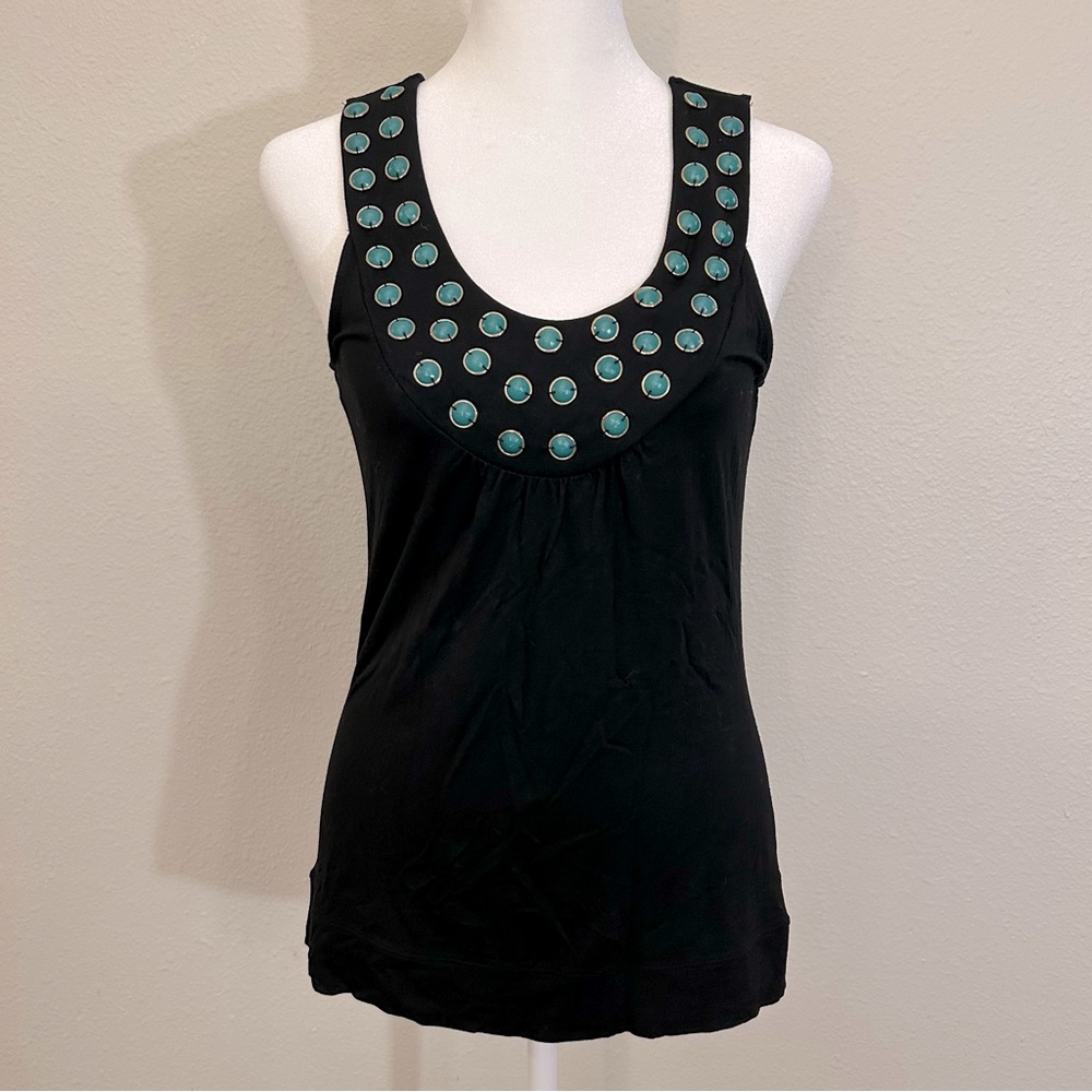 White House Black Market black tank w/green jewels, size XS (A2)